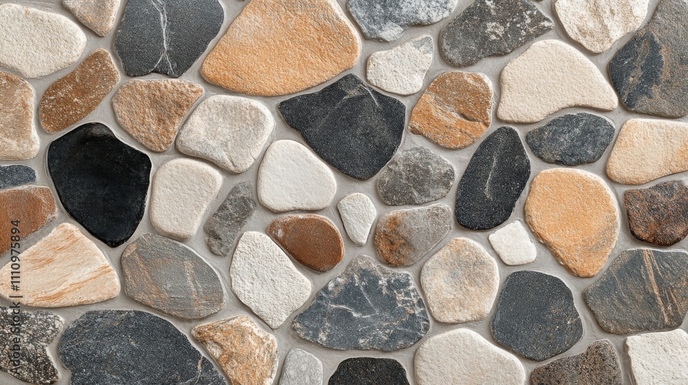 A Close-Up of a Stone Wall Made of Rounded Pebbles in Various Colors A Close-Up of a Stone Wall Made of Rounded Pebbles in Various Colors