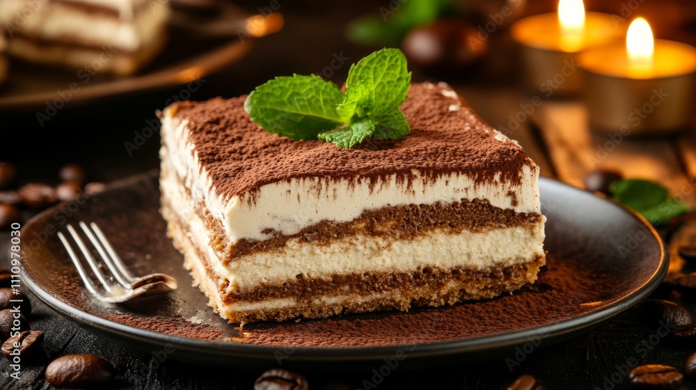 Photo of, A decadent slice of tiramisu cheesecake layered with coffee-soaked ladyfingers, mascarpone cream Photo of, A decadent slice of tiramisu cheesecake layered with coffee-soaked ladyfingers, mascarpone cream