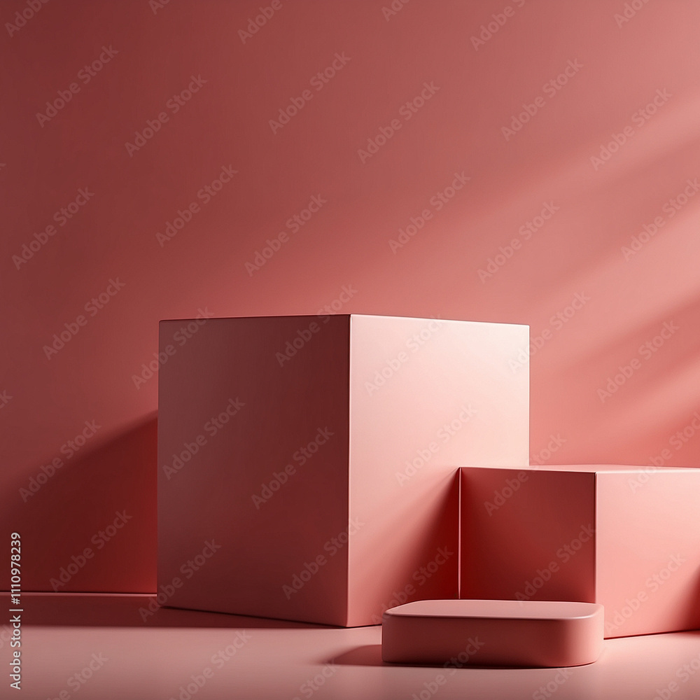 Pink background for product presentation with shadows and light, Empty podiums, Mockup Pink background for product presentation with shadows and light, Empty podiums, Mockup
