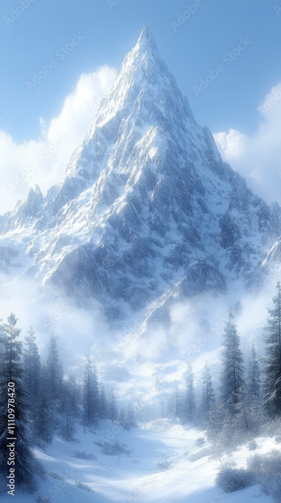 Obraz premium Stunning Snowy Mountain Peak, A Breathtaking Winter Landscape