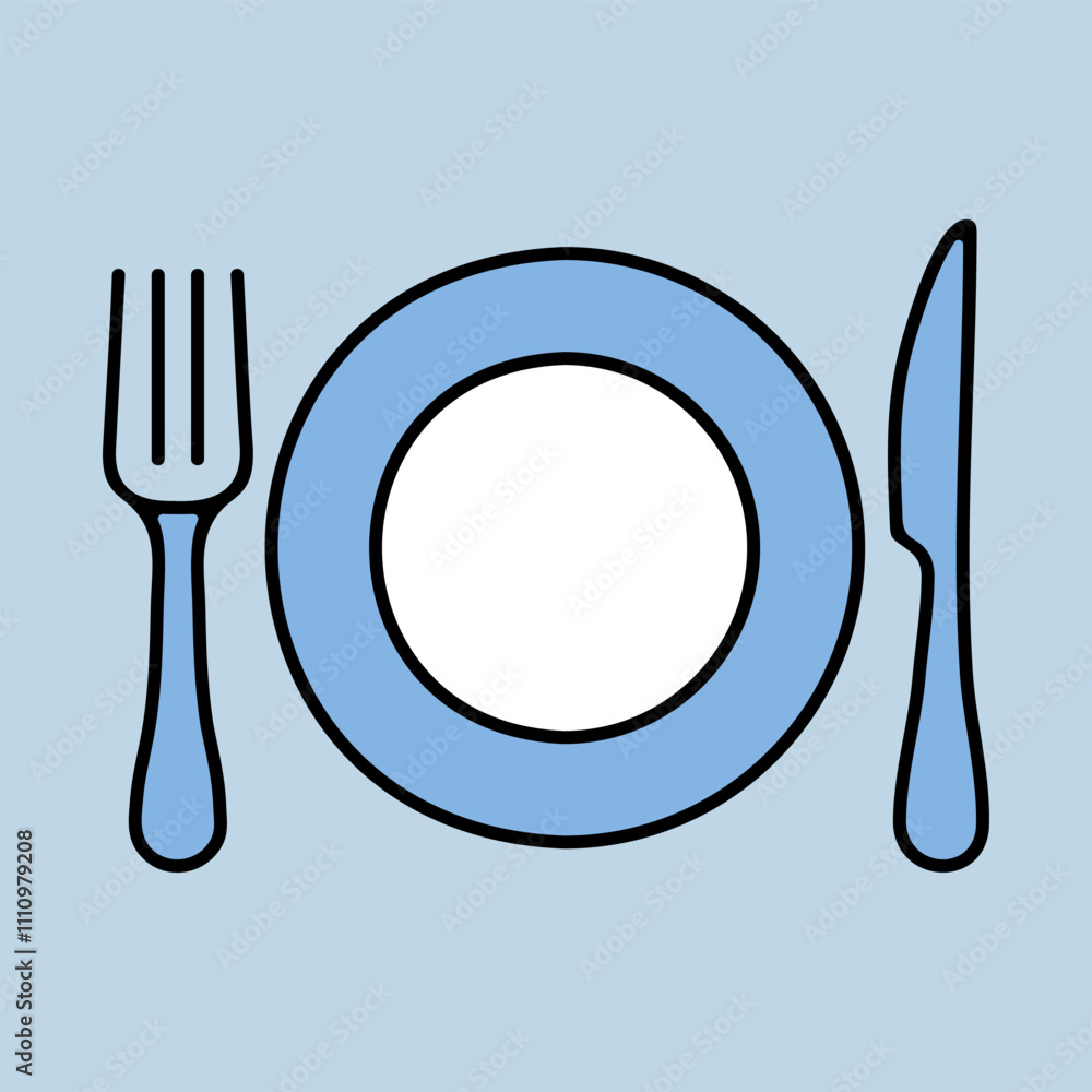 Dinner plate, knife and fork vector icon Dinner plate, knife and fork vector icon
