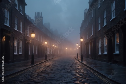 Foggy Victorian Street with Lanterns 