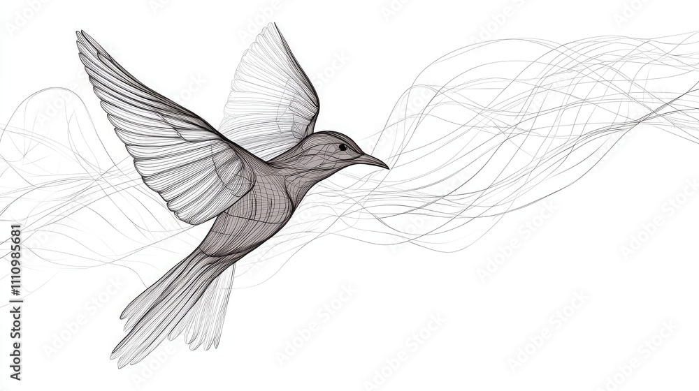 Fototapeta premium Elegant Illustration of a Bird in Flight with Flowing Lines, Capturing Freedom and Grace in a Minimalistic Style, Perfect for Nature and Wildlife Themes