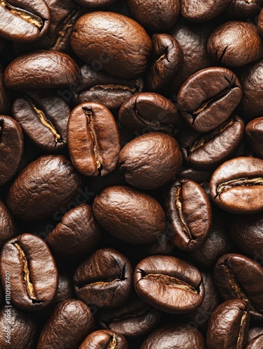 Close-up View of Exquisite Roasted Coffee Beans, a Rich and Aromatic Coffee Bean Collection, Perfect for Coffee Lovers. 