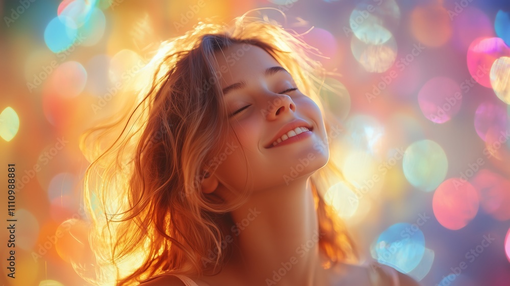 Fototapeta premium A Happy Girl Danced And Listened To Music