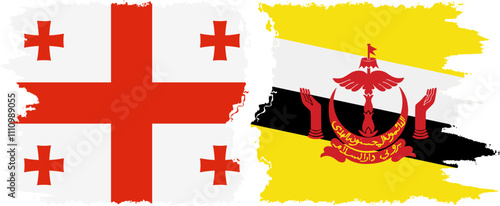 Brunei and Georgia grunge flags connection, vector