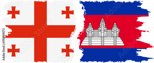 Cambodia and Georgia grunge flags connection, vector
