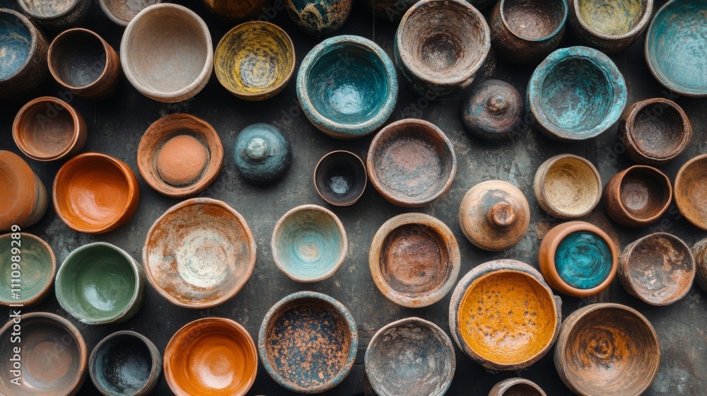 A Collection of Rustic Pottery Bowls with Earthy Tones A Collection of Rustic Pottery Bowls with Earthy Tones