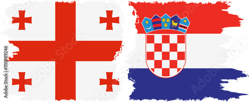 Croatia and Georgia grunge flags connection, vector