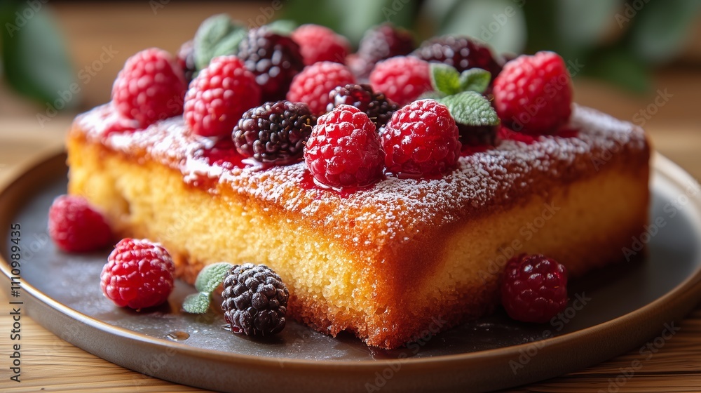 Cake with berries and honey on a plate Cake with berries and honey on a plate