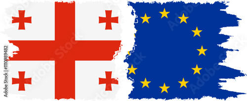 EU and Georgia grunge flags connection, vector