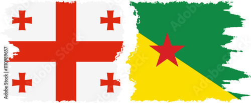 French Guiana and Georgia grunge flags connection, vector