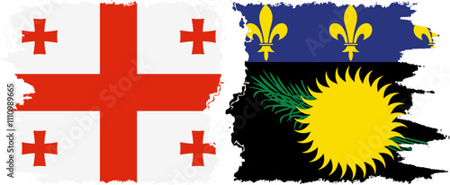 Guadeloupe and Georgia grunge flags connection, vector