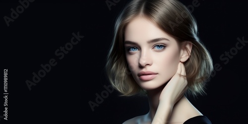 Beautiful face, perfect bright and clear skin isolated on black background