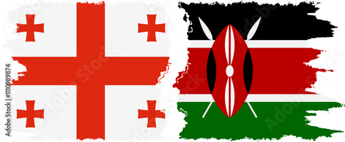 Kenya and Georgia grunge flags connection, vector