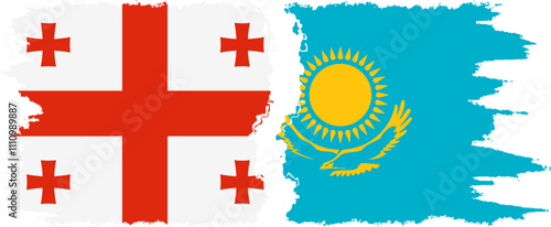 Kazakhstan and Georgia grunge flags connection, vector