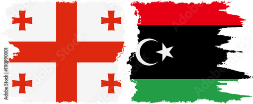 Libya and Georgia grunge flags connection, vector