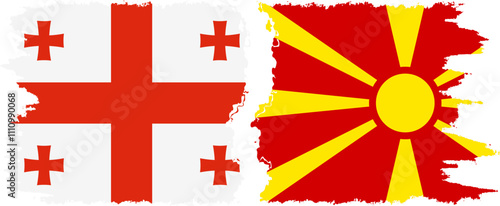 Northern Macedonia and Georgia grunge flags connection, vector