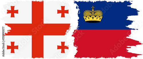 Liechtenstein and Georgia grunge flags connection, vector