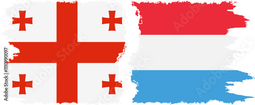 Luxembourg and Georgia grunge flags connection, vector
