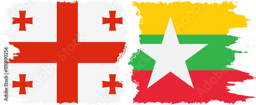 Myanmar and Georgia grunge flags connection, vector