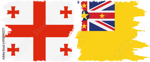 Niue and Georgia grunge flags connection, vector