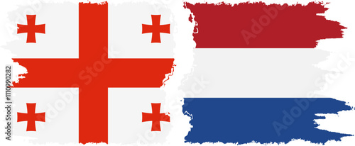 Netherlands and Georgia grunge flags connection, vector