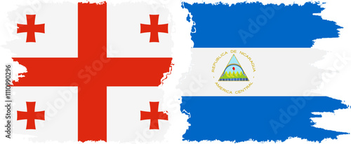 Nicaragua and Georgia grunge flags connection, vector
