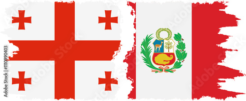 Peru and Georgia grunge flags connection, vector