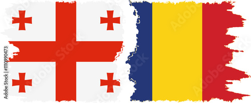 Romania and Georgia grunge flags connection, vector