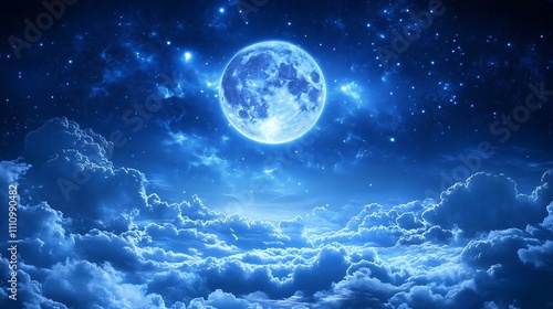 Photo full moon in night sky beautiful galaxies background