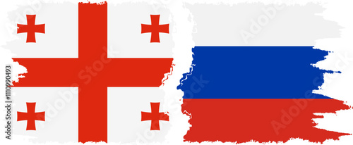 Russia and Georgia grunge flags connection, vector