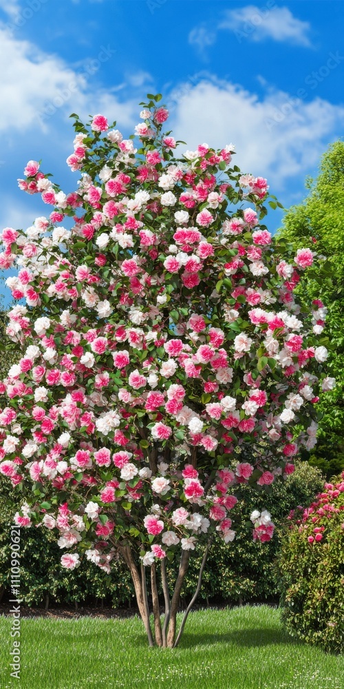 Obraz premium A Stunning Display of Pink and White Roses in a Lush Garden