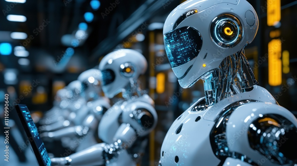 Fototapeta premium Advanced robots working in a futuristic data center.