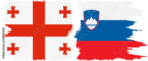 Slovenia and Georgia grunge flags connection, vector