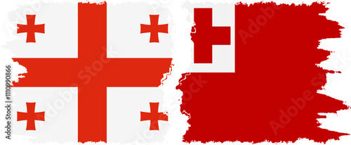 Tonga and Georgia grunge flags connection, vector