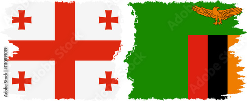 Zambia and Georgia grunge flags connection, vector