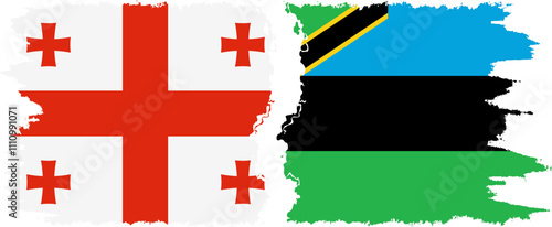 Zanzibar and Georgia grunge flags connection, vector