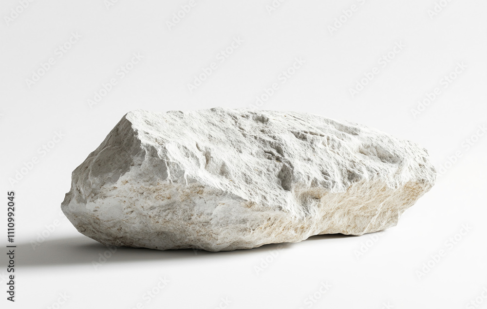 Textured white rock lying on a light surface with natural shadow highlights Textured white rock lying on a light surface with natural shadow highlights