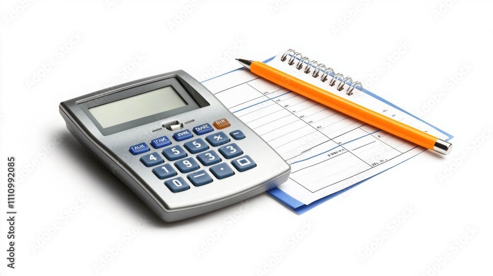 Finance banking and stock concept. Calculating finances with calculator, notebook, and pen on desk Finance banking and stock concept. Calculating finances with calculator, notebook, and pen on desk