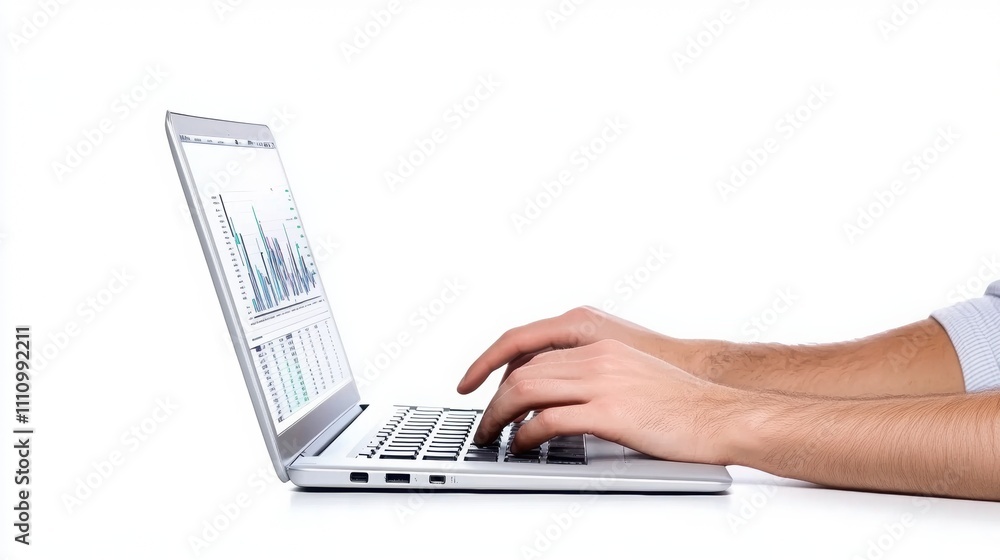 Finance banking and stock concept. Working on laptop with data analysis and graphs displayed Finance banking and stock concept. Working on laptop with data analysis and graphs displayed