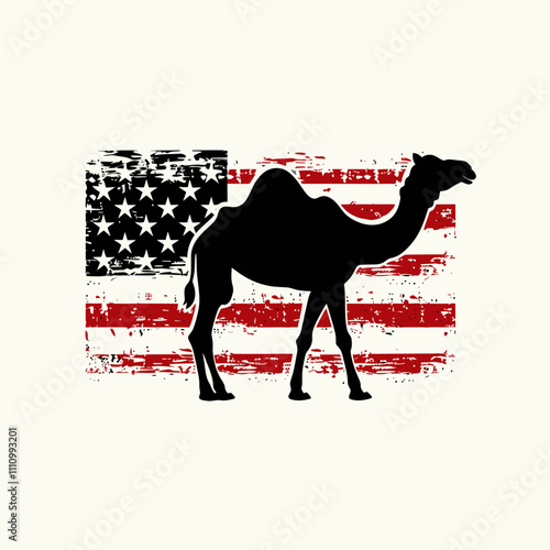 Camel American flag silhouette vector illustration photo