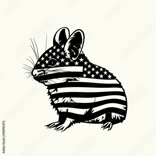 Chinchillas American flag silhouette vector illustration