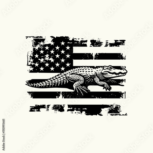 Crocodile American flag silhouette vector illustration photo