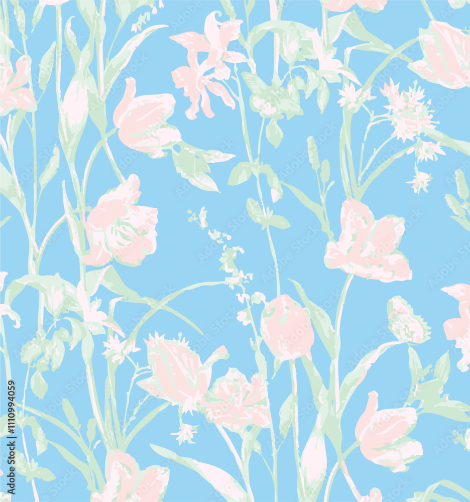 Vector seamless pattern. Pretty pattern in small flowers. Small blue flowers. White background. Ditsy floral background. The elegant the template for fashion prints. Stock vector. Vector seamless pattern. Pretty pattern in small flowers. Small blue flowers. White background. Ditsy floral background. The elegant the template for fashion prints. Stock vector.