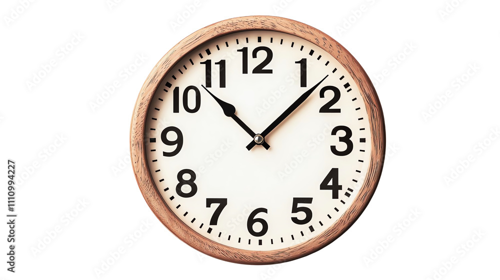 Classic round clock with wooden frame, white isolated background. Classic round clock with wooden frame, white isolated background.
