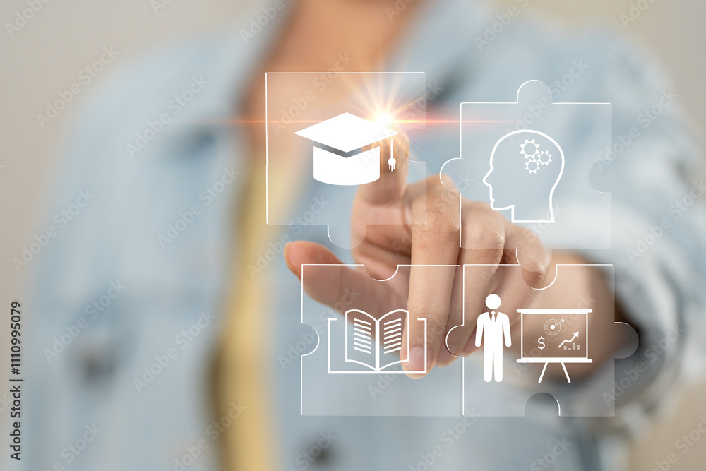 custom made wallpaper toronto digitalConcept of Online education. man use Online education training and e-learning webinar on internet for personal development and professional qualifications. Digital courses to develop new skills.