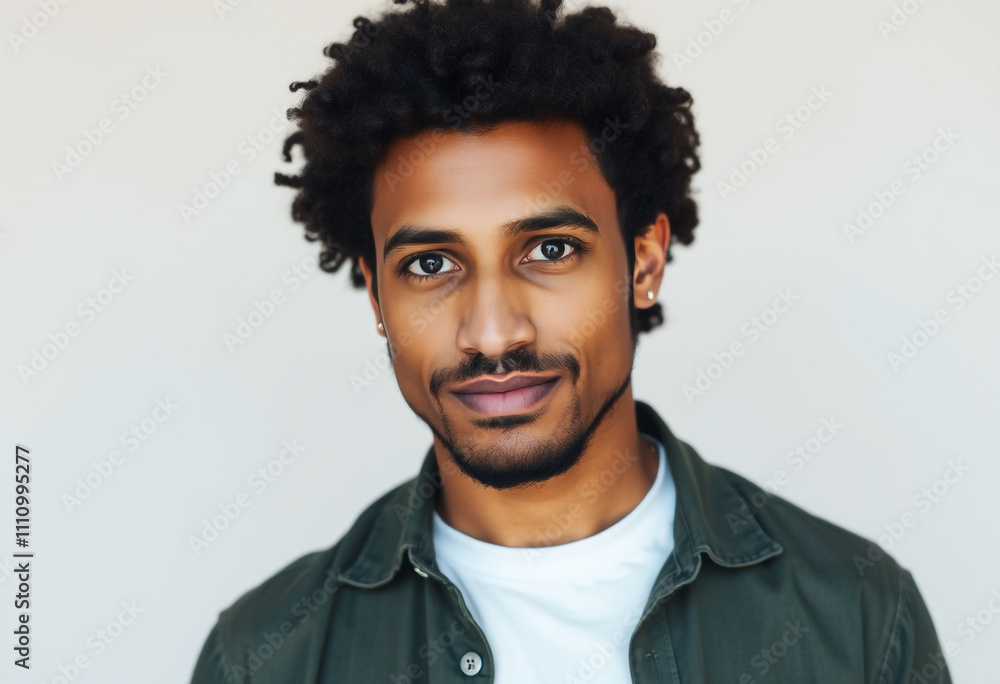 Fototapeta premium Studio portrait of a man with a friendly expression, casual and minimal outfit