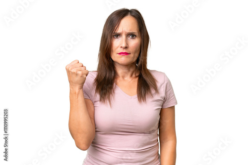 Middle-aged caucasian woman over isolated background with unhappy expression