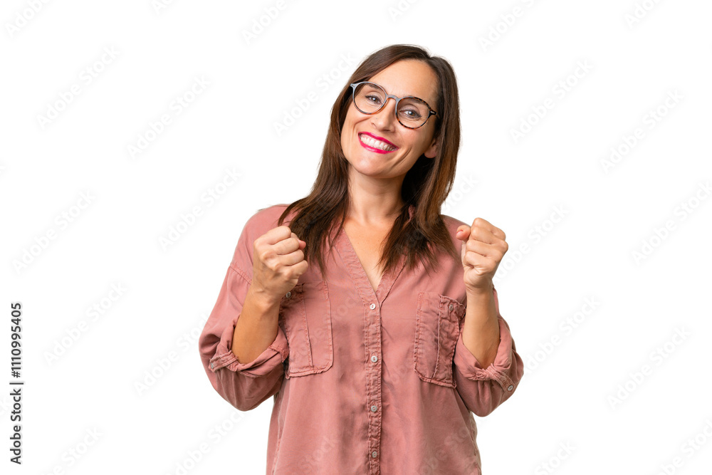 Middle-aged caucasian woman over isolated background celebrating a victory in winner position Middle-aged caucasian woman over isolated background celebrating a victory in winner position